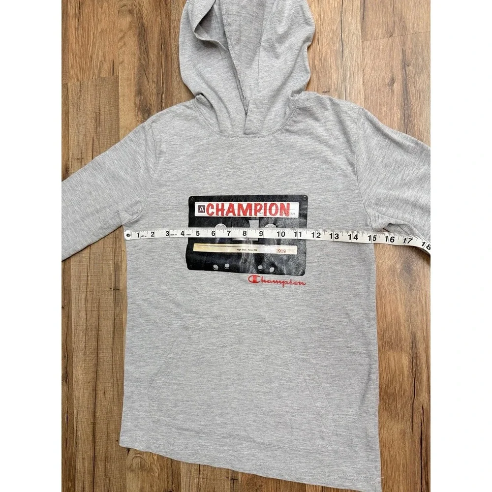 Champion Youth M‎ Cassette Tape Graphic Hoodie Gray Lightweight Kids